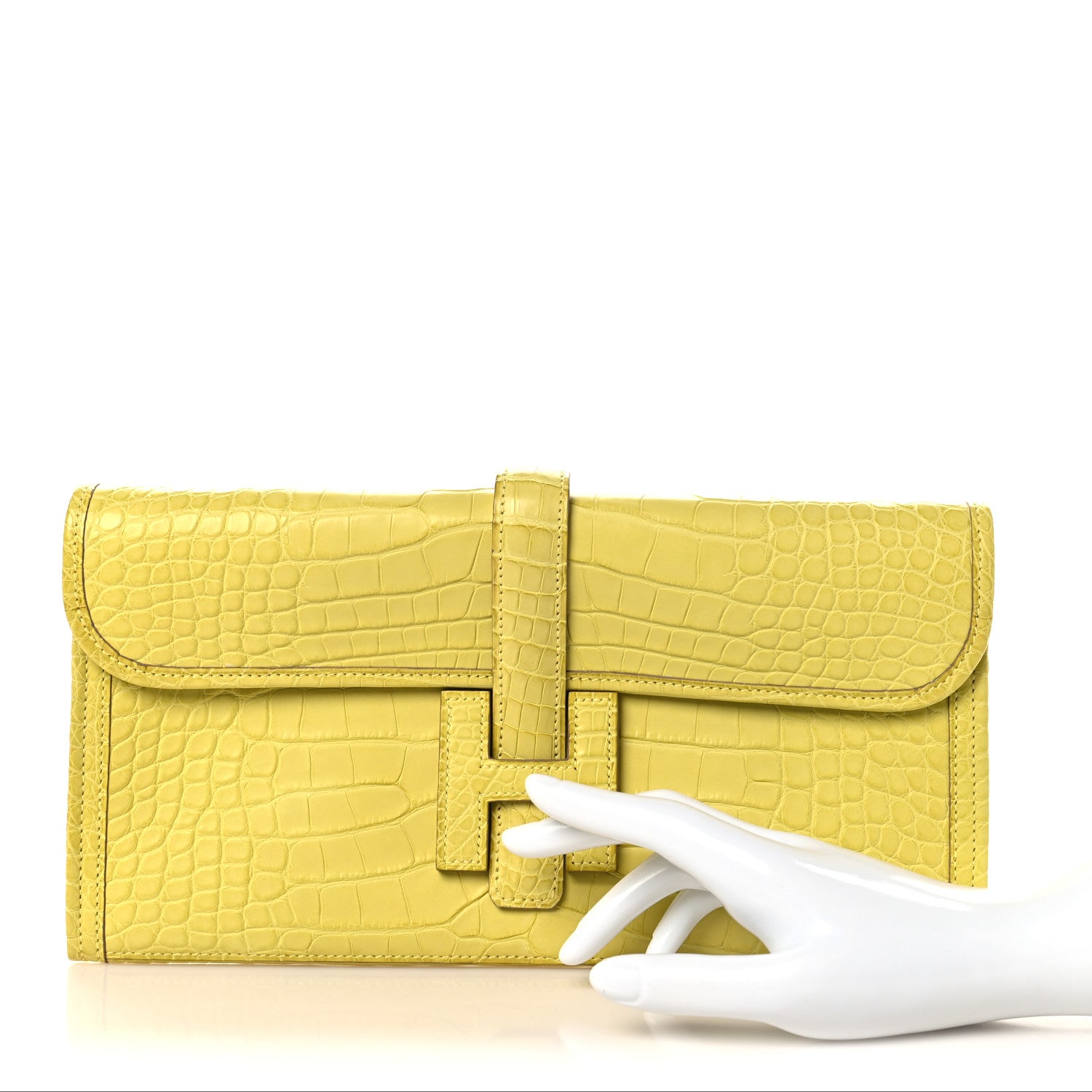 Hermes Matte Alligator Verso Jige Elan 29 Clutch Lime Caramel