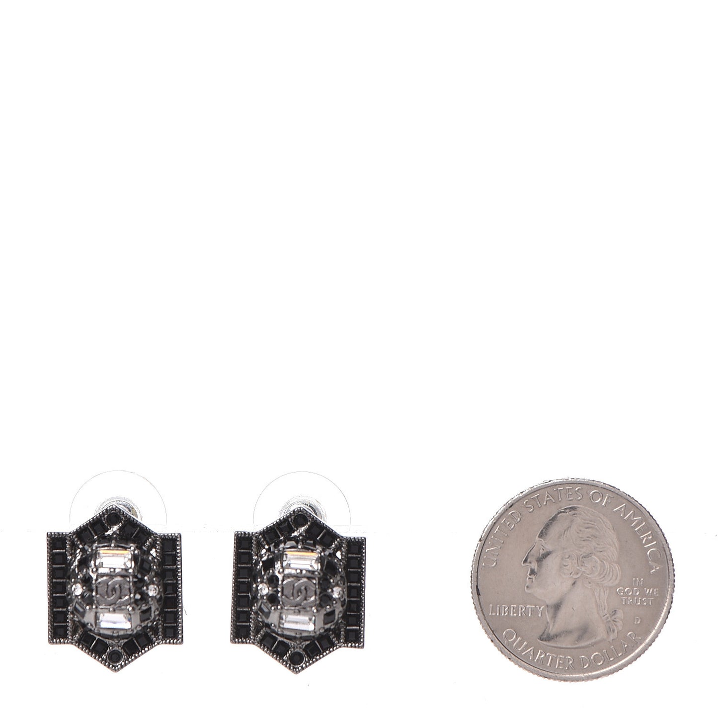 Crystal Baguette CC Stud Earrings Black