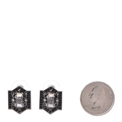 Chanel Crystal Baguette CC Stud Earrings Black 2 of 5