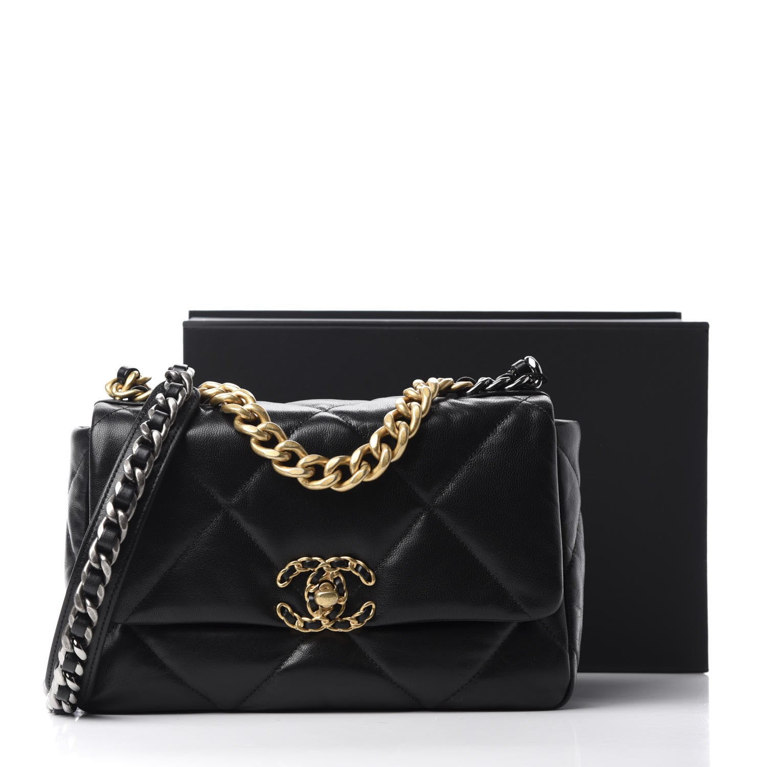 Chanel Goatskin Quilted Medium 19 Flap Black 11 of 11
