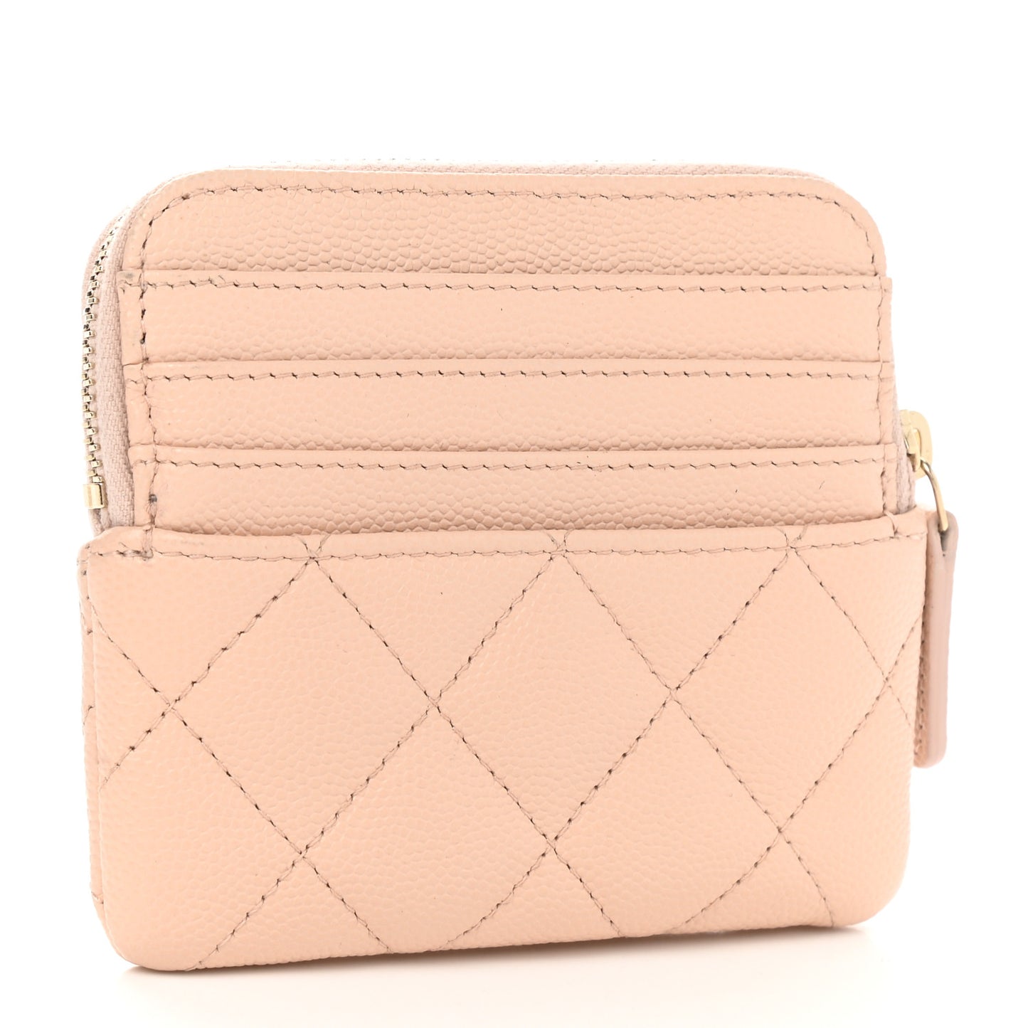 Caviar Quilted Zip Card Holder Wallet Light Beige
