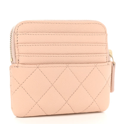Chanel Caviar Quilted Zip Card Holder Wallet Light Beige 3 of 8