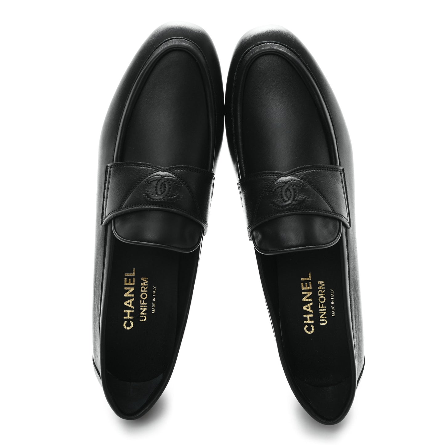 Calfskin Womens Stitched CC Loafers 39 Black