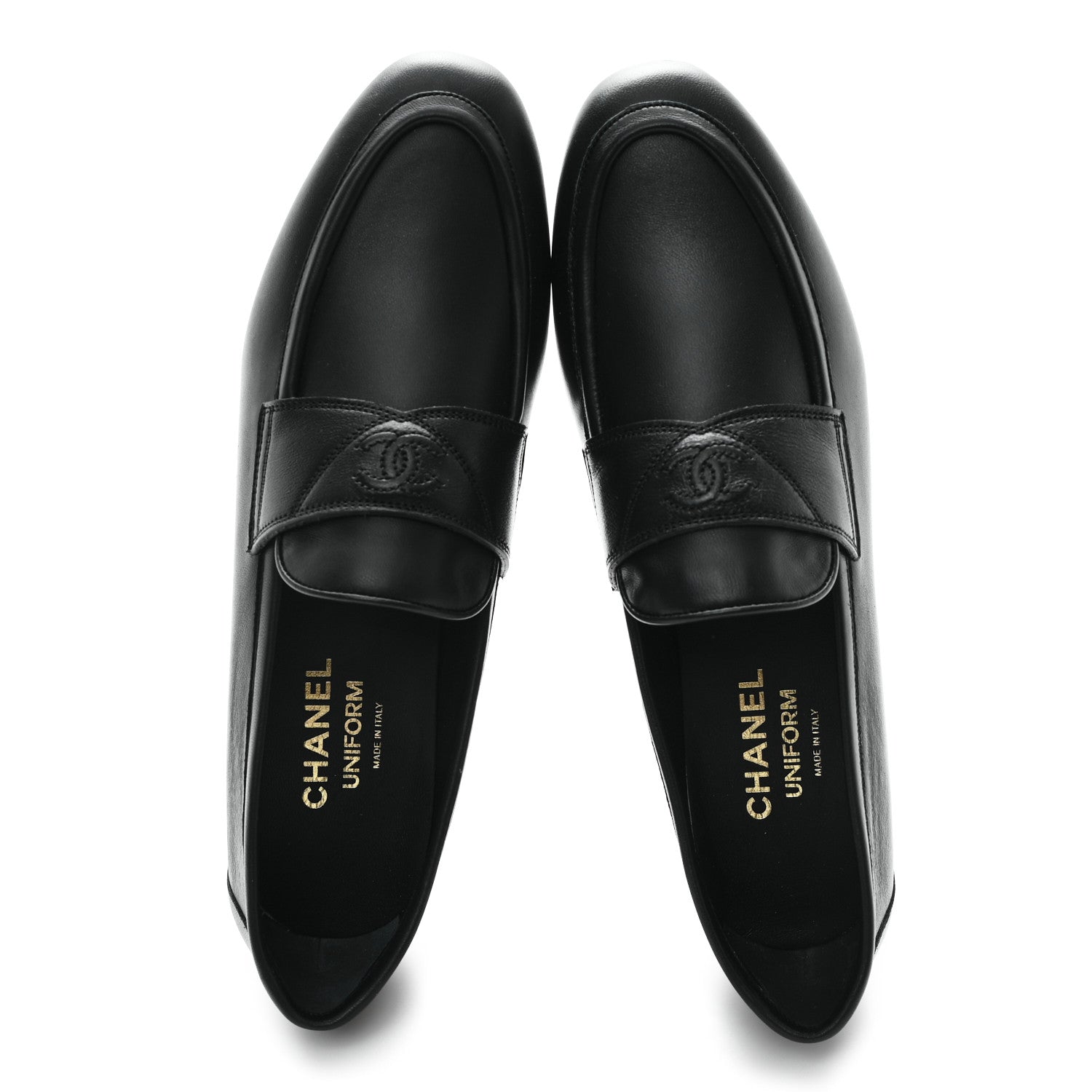 Chanel Calfskin Womens Stitched CC Loafers 39 Black 2 of 9