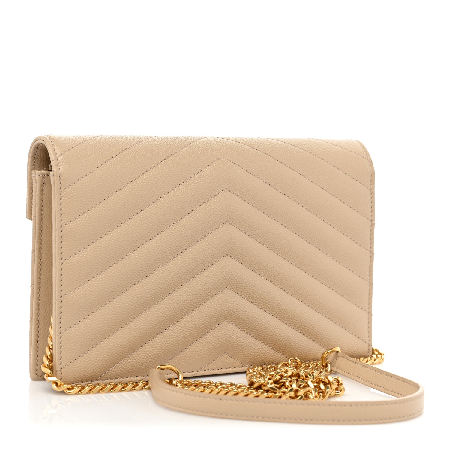 Saint Laurent Grain De Poudre Matelasse Chevron Monogram Envelope Chain Wallet Nude Powder 3 of 12