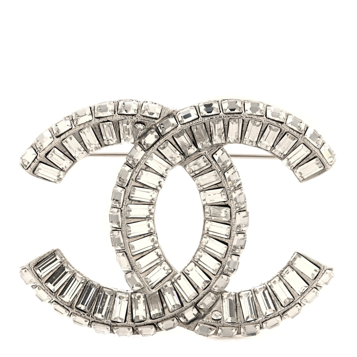 Baguette Crystal CC Brooch Silver