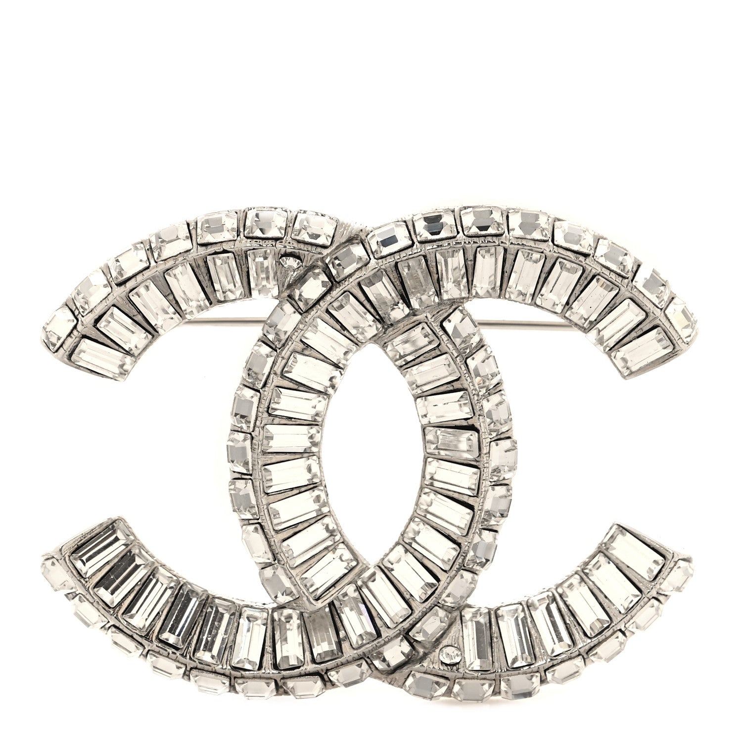 Chanel Baguette Crystal CC Brooch Silver 1 of 4