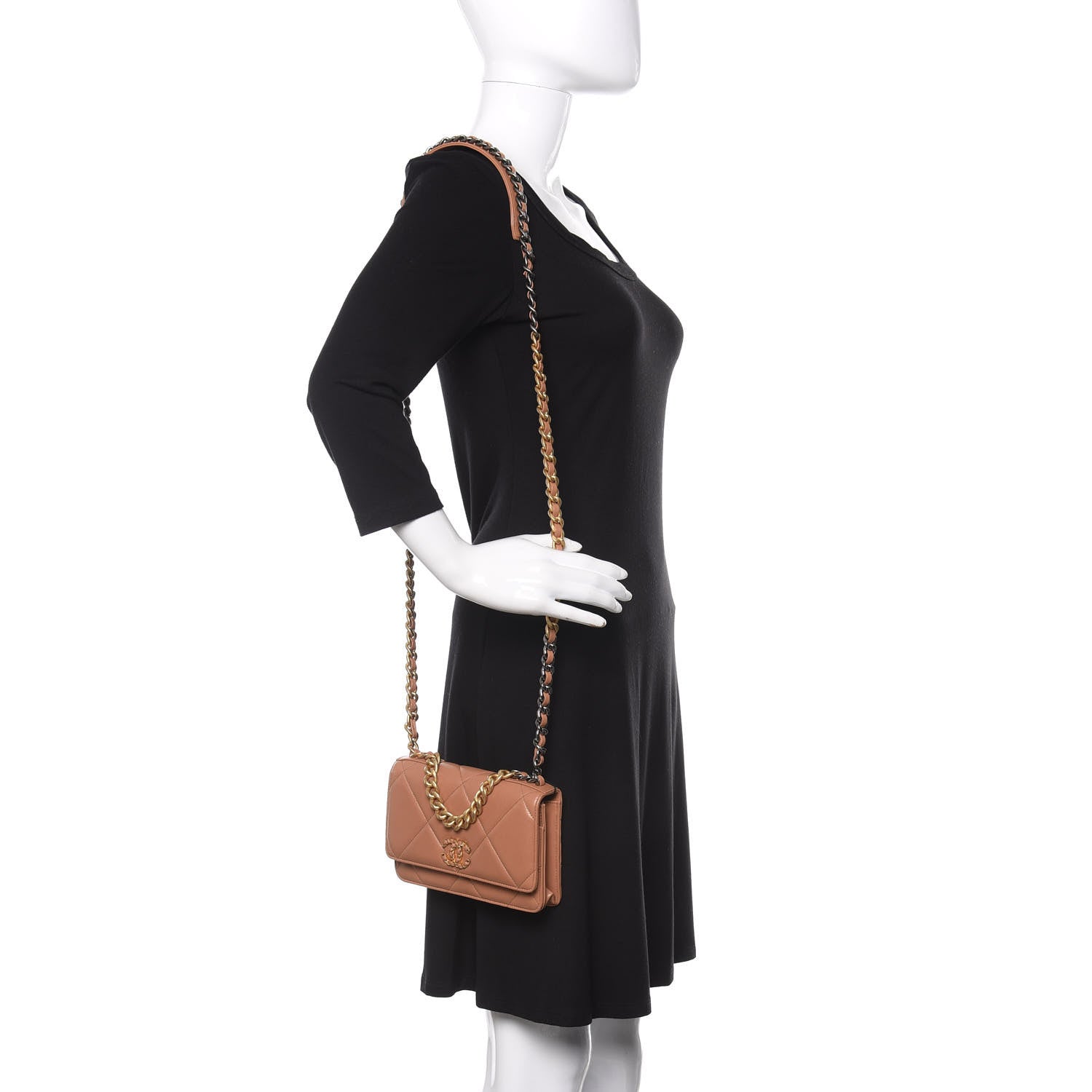 Chanel Lambskin Quilted Chanel 19 Wallet On Chain WOC Brown 2 of 12