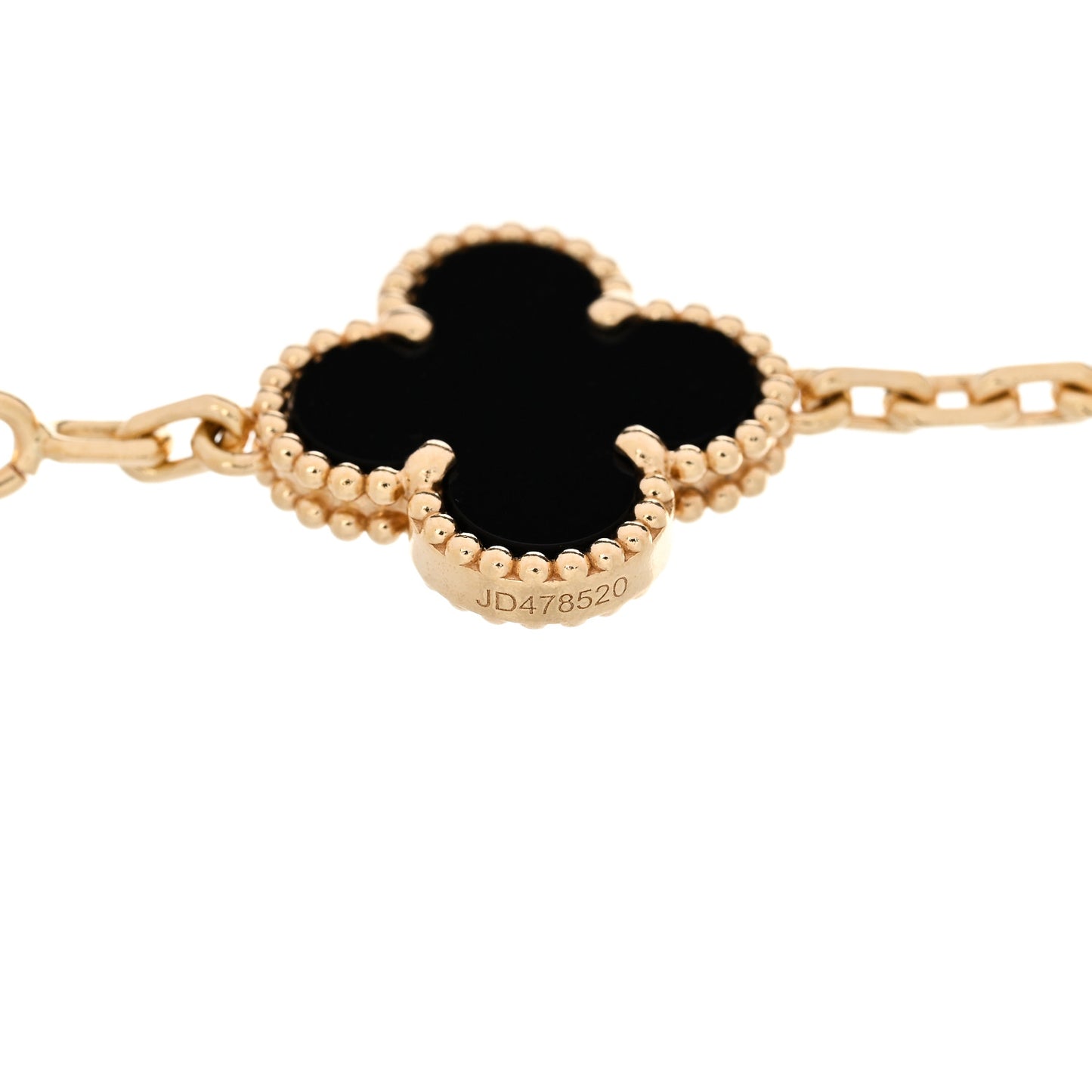 18K Yellow Gold Black Onyx 5 Motifs Vintage Alhambra Bracelet