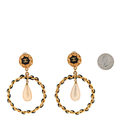 Chanel Lambskin Chain Pearl Drop CC Clip On Earrings Gold 2 of 7