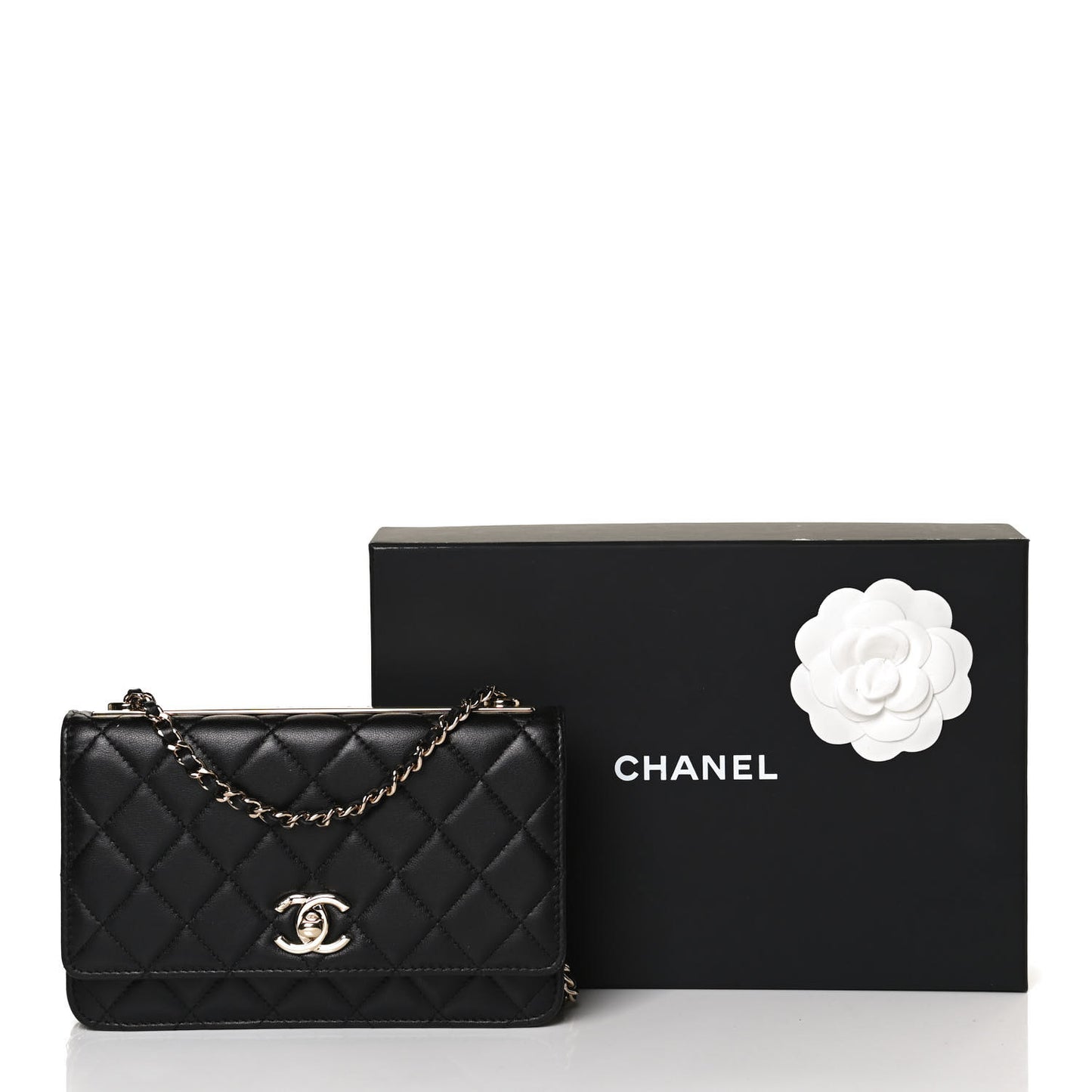 Lambskin Quilted Trendy CC Wallet On Chain WOC Black