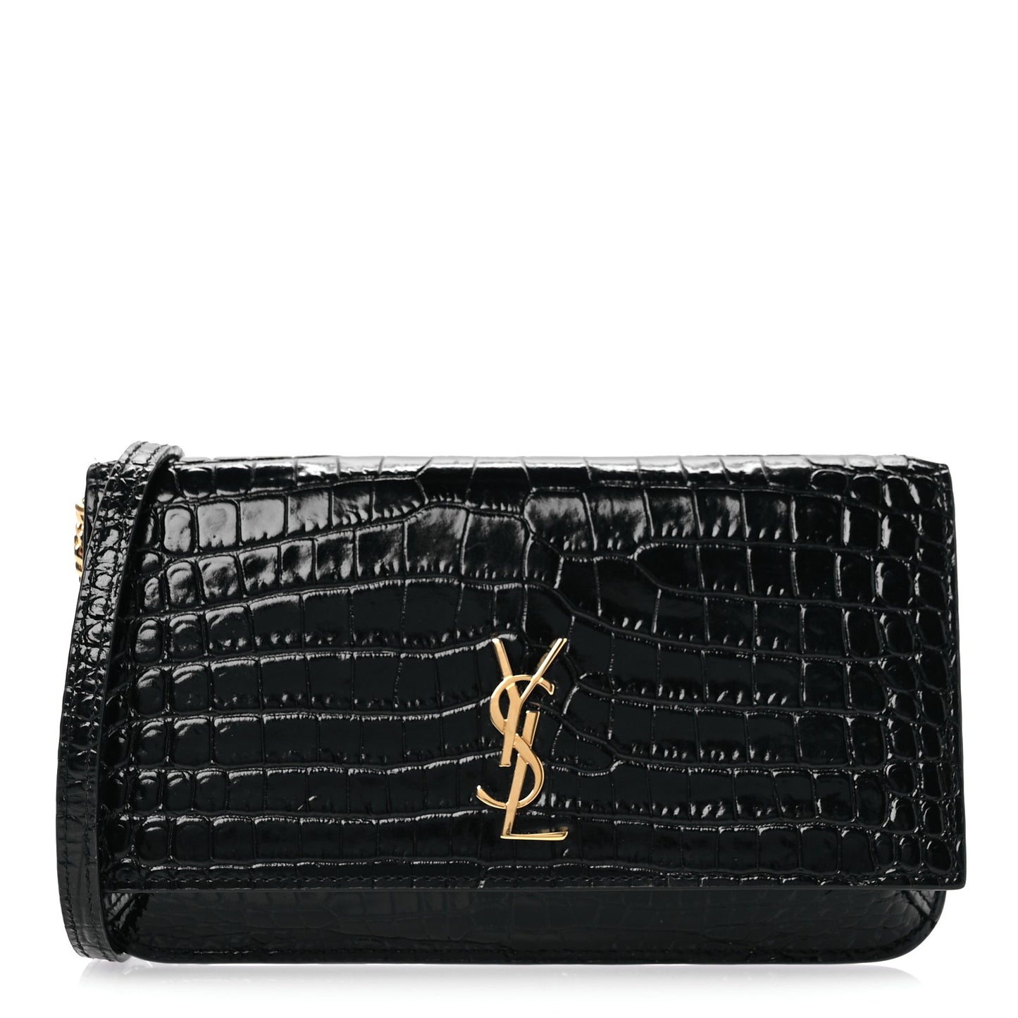 Crocodile Embossed Monogram Phone Holder Crossbody Black