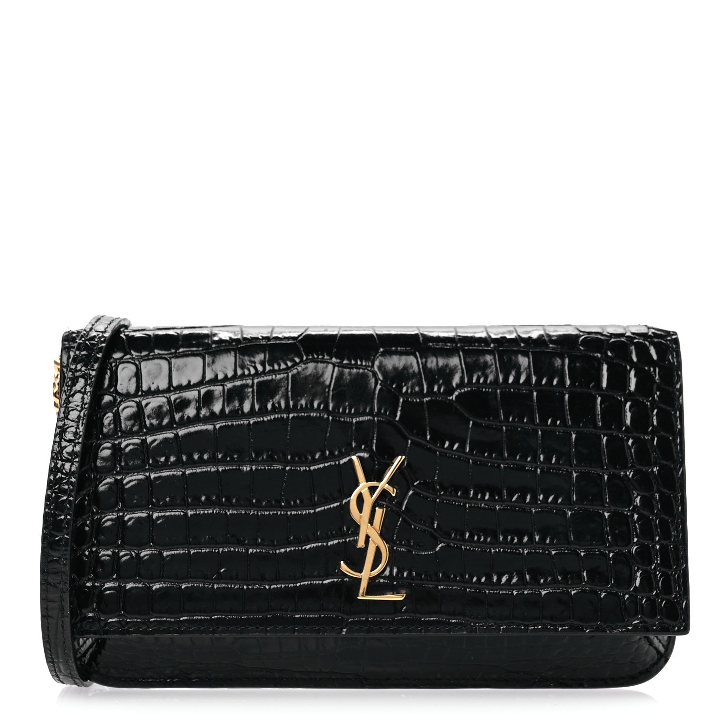 Saint Laurent Crocodile Embossed Monogram Phone Holder Crossbody Black 1 of 9