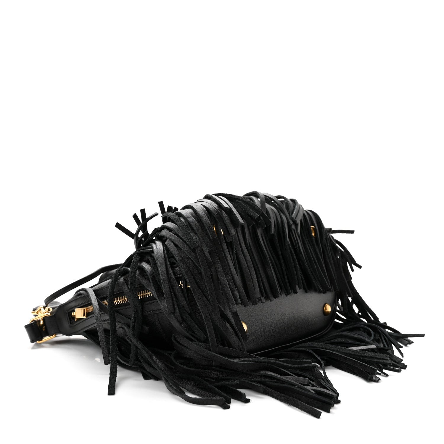 Saint Laurent Calfskin Small Emmanuelle Fringe Bucket Bag Black 4 of 11