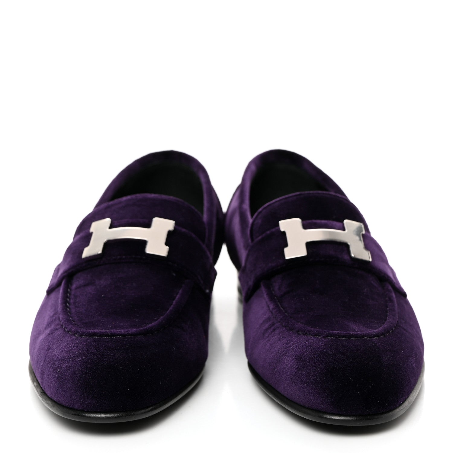 Hermes Velvet Womens Paris Loafers 36 Violet Fonce 2 of 9