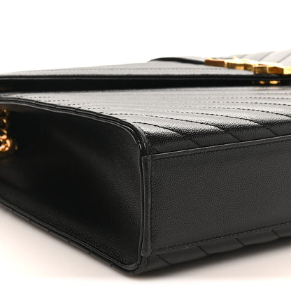 Saint Laurent Grain De Poudre Matelasse Chevron Large Monogram Satchel Black 8 of 9