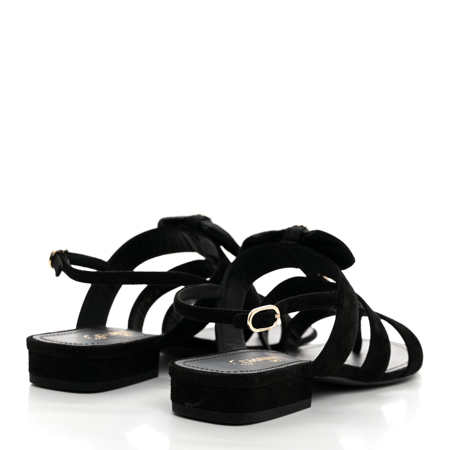 Grosgrain Chain CC Logo Bow Sandals 36 Black