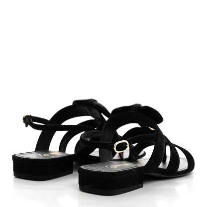 Chanel Grosgrain Chain CC Logo Bow Sandals 36 Black 4 of 9