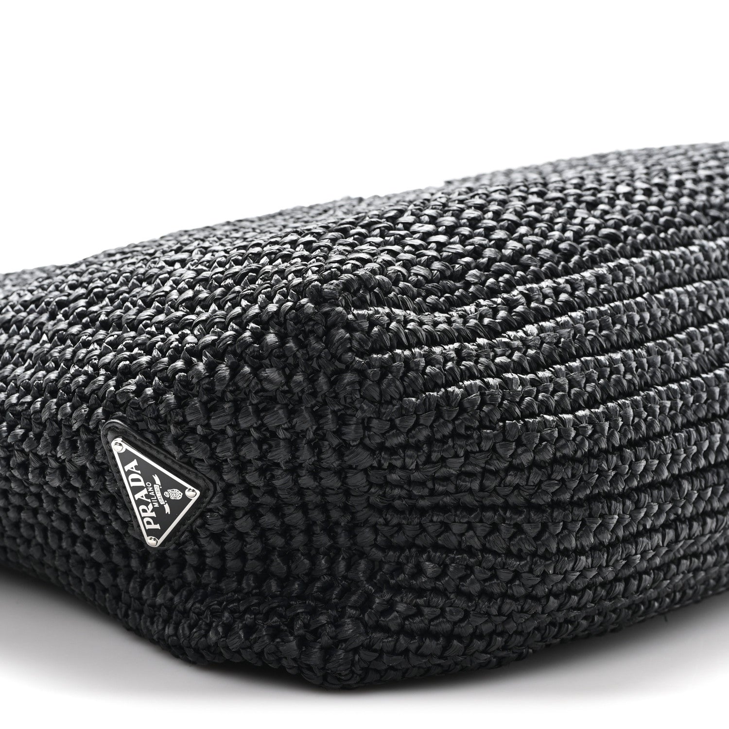 Prada Yarn Raffia Effect Crochet Logo Tote Black 9 of 12