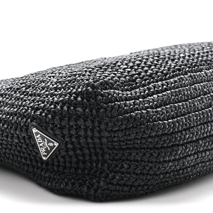 Prada Yarn Raffia Effect Crochet Logo Tote Black 9 of 12