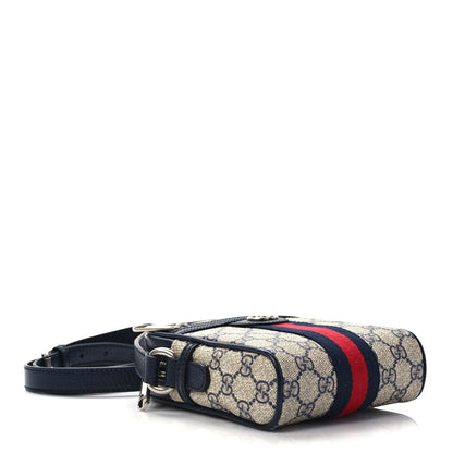 Gucci GG Supreme Monogram Textured Calfskin Web Mini Ophidia Messenger Beige Blue 4 of 10