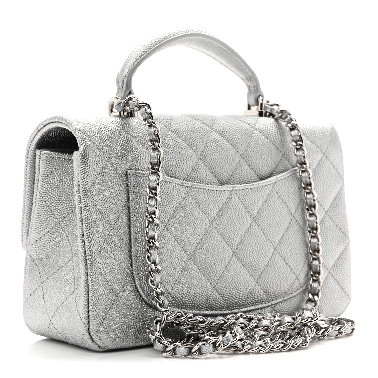 Chanel Metallic Caviar Quilted Mini Top Handle Rectangular Flap