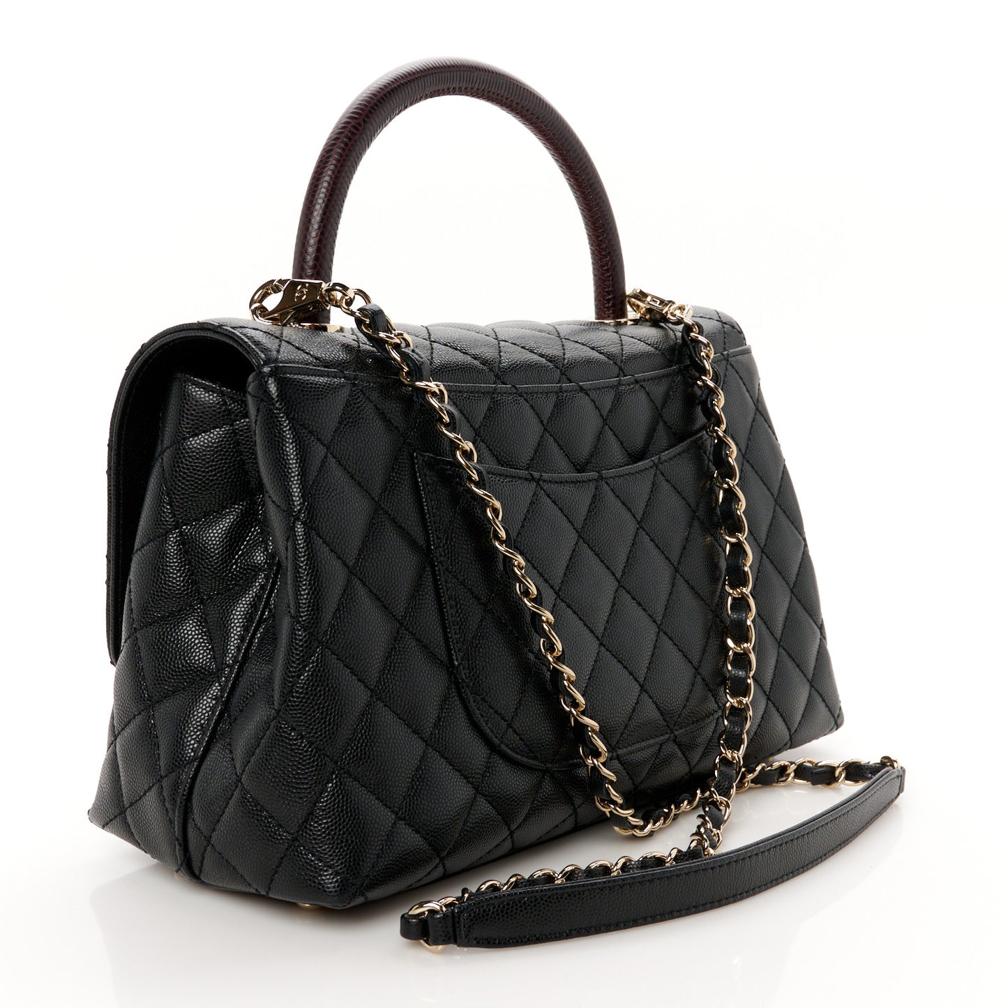 Caviar Lizard Embossed Quilted Small Coco Handle Flap Black