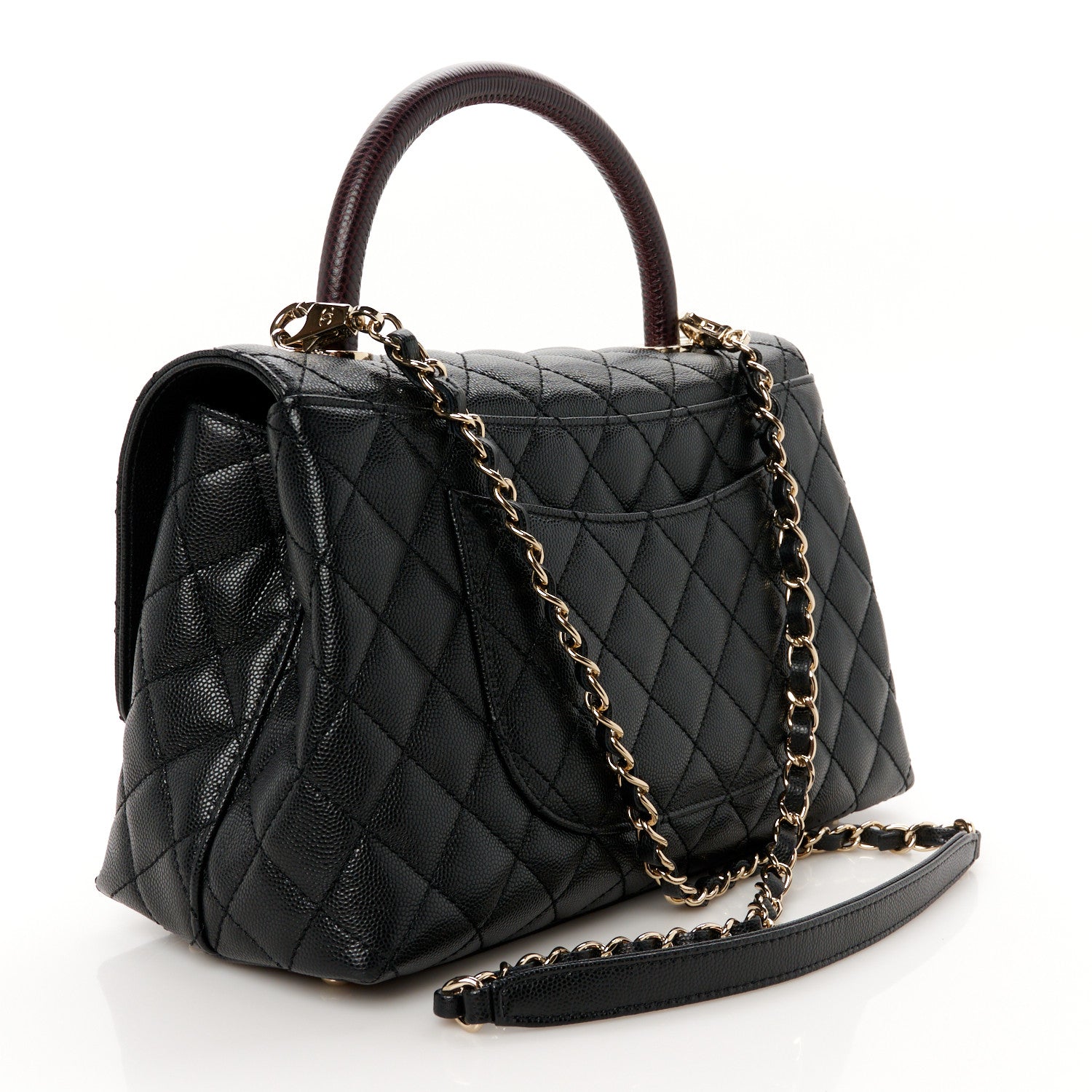 Chanel Caviar Lizard Embossed Quilted Small Coco Handle Flap Black 3 of 12