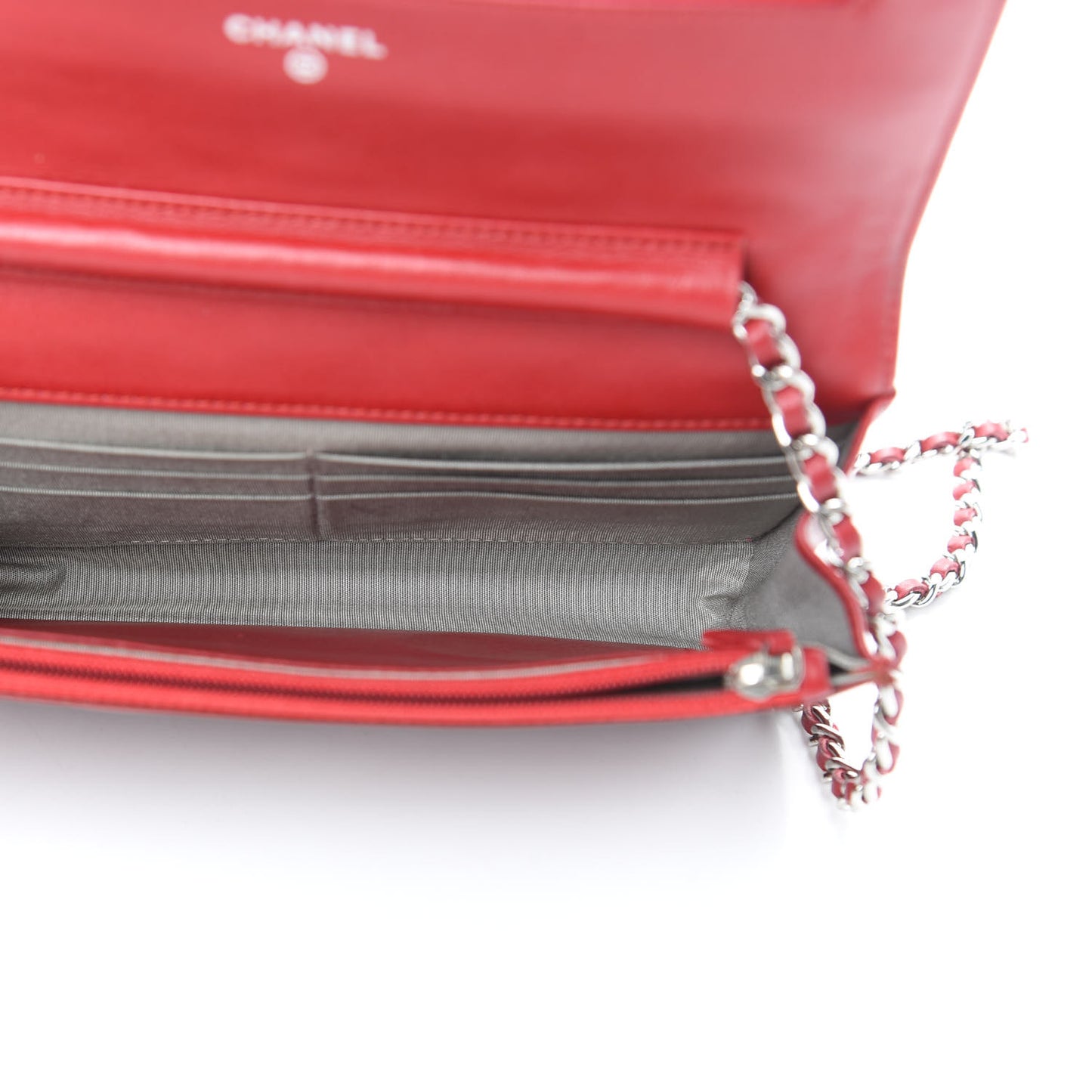 Patent Quilted Brilliant Wallet On Chain WOC Red