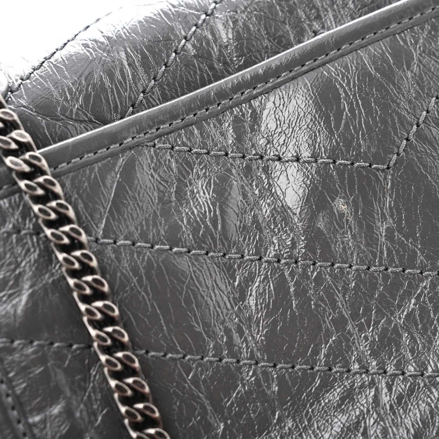 Saint Laurent Crinkled Calfskin Matelasse Monogram Baby Niki Chain Satchel Storm 11 of 13