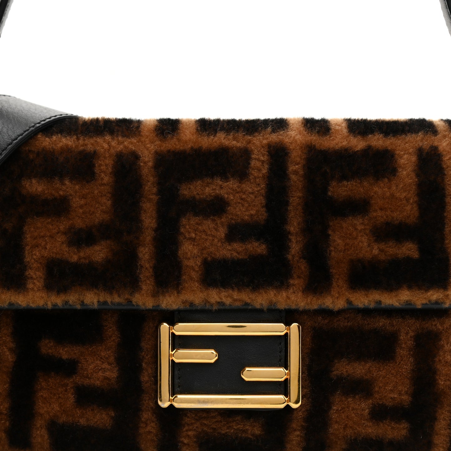Shearling Vitello Dolce Macro FF 1974 Baguette Tobacco Black