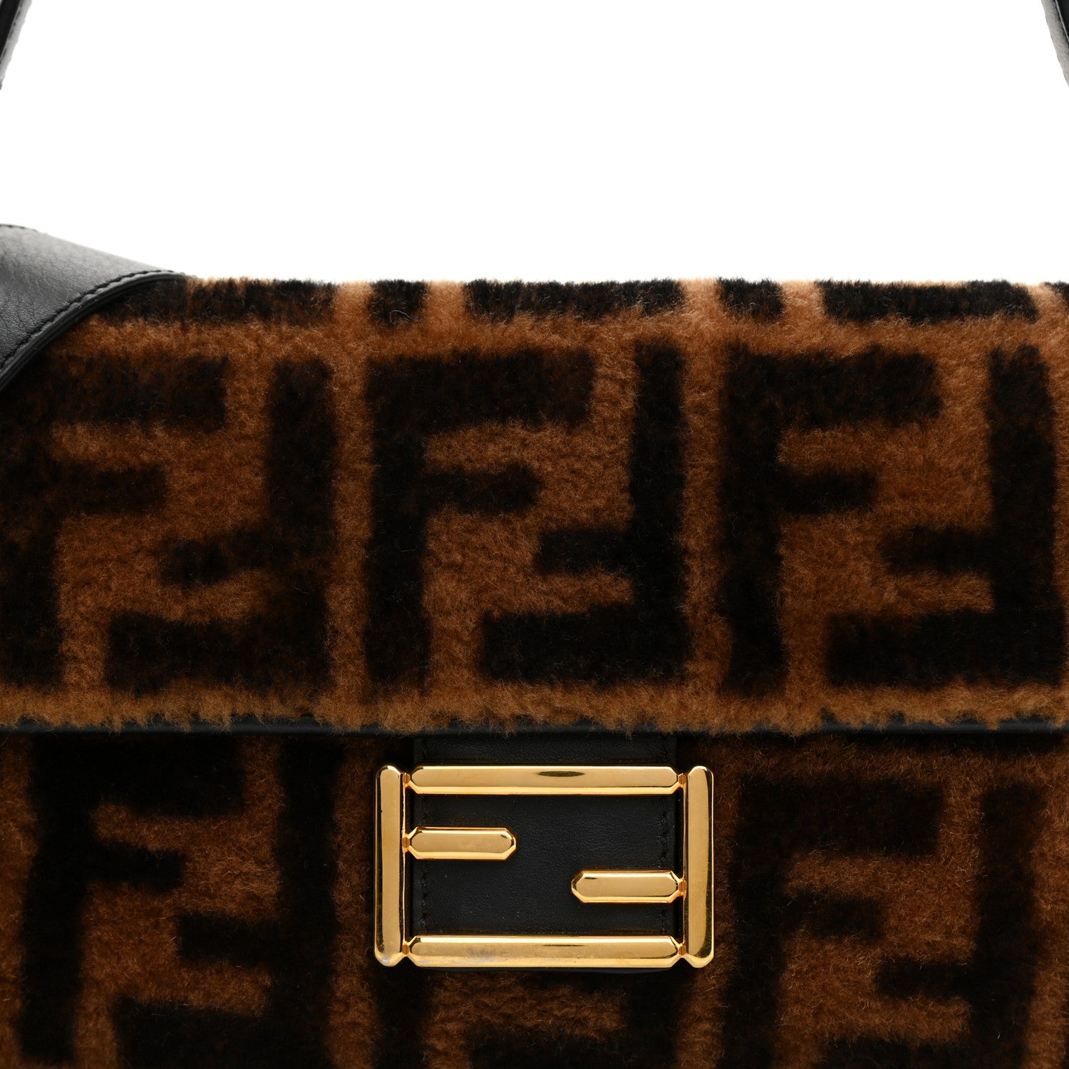 Fendi Shearling Vitello Dolce Macro FF 1974 Baguette Tobacco Black 8 of 10