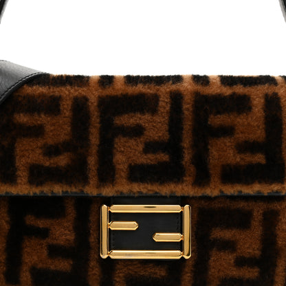 Fendi Shearling Vitello Dolce Macro FF 1974 Baguette Tobacco Black 8 of 10