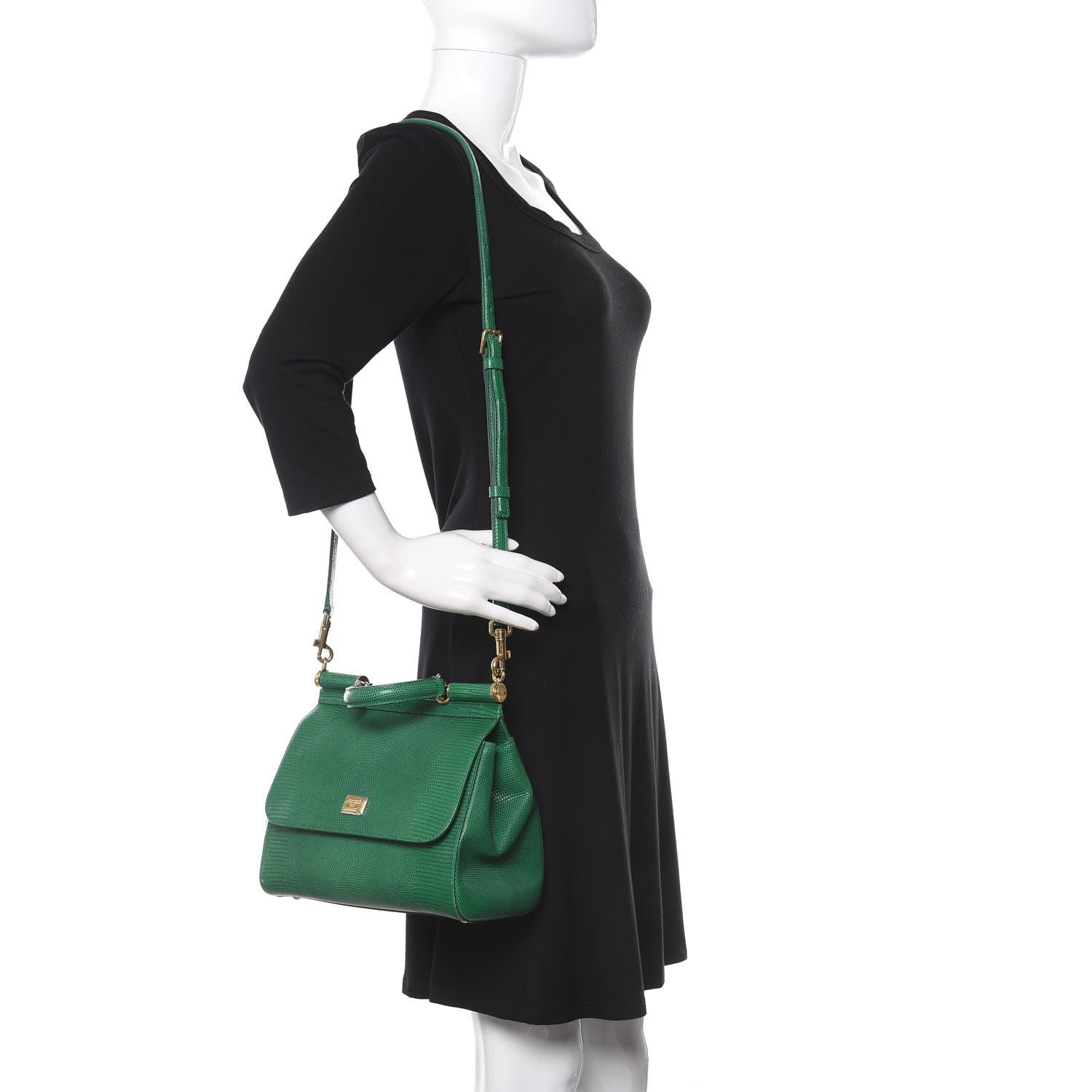 Dolce & Gabbana Iguana Calfskin Embossed Medium Miss Sicily Satchel Green 2 of 9