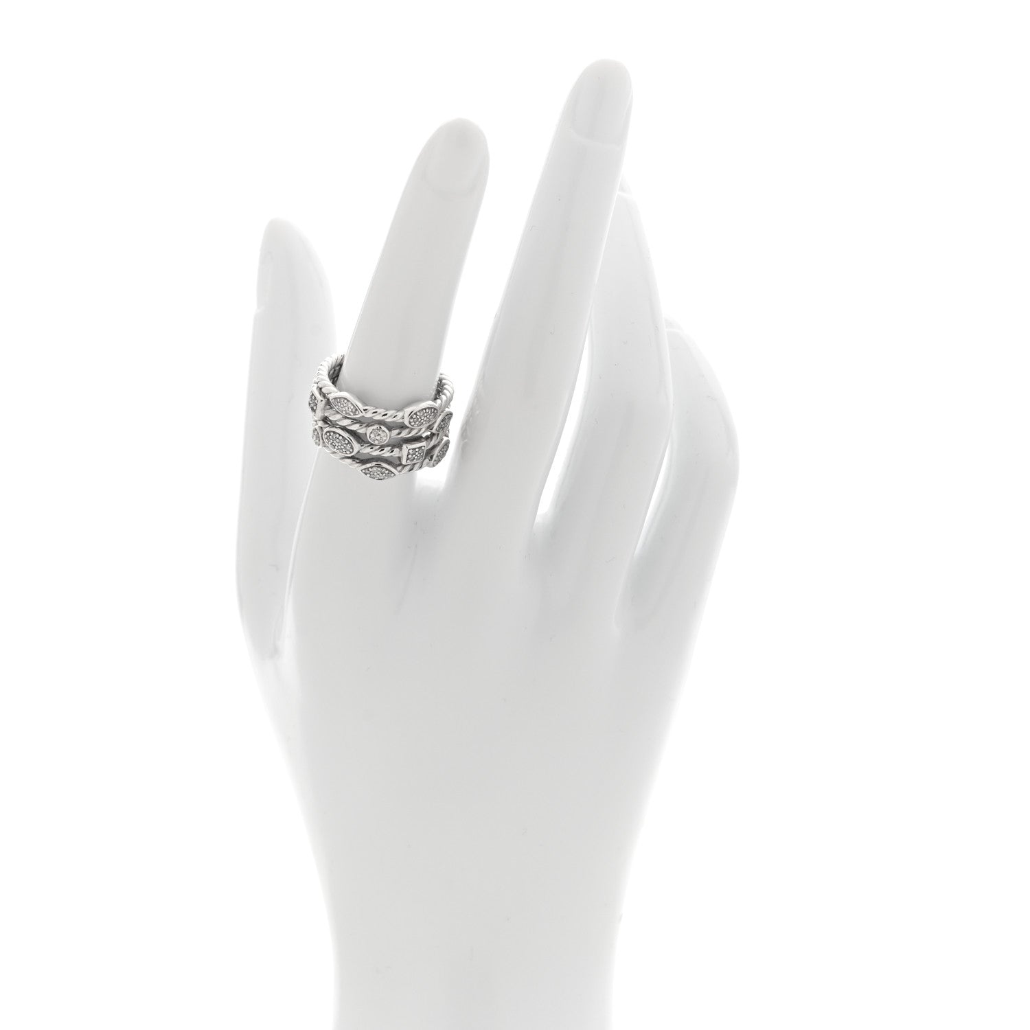 David Yurman Sterling Silver Diamond Confetti 4 Row Ring 54 7 2 of 4