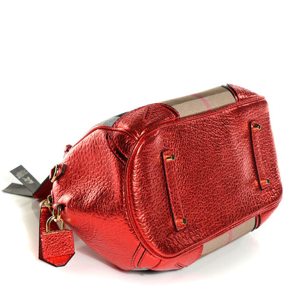 Burberry Prorsum House Check Calfskin Small Blaze Satchel Metallic Cadmium Red 4 of 11
