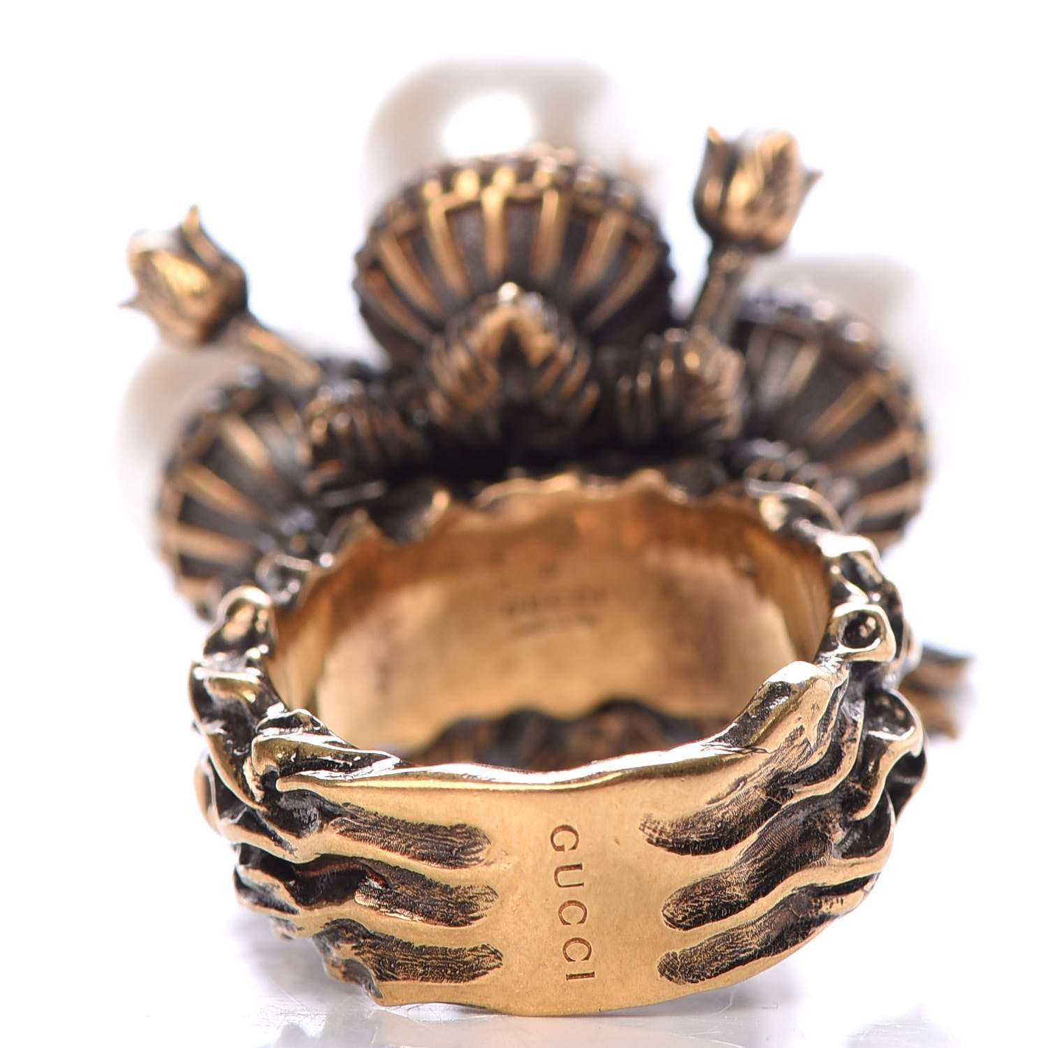 Gucci Metal Pearl Ring 5.25 Aged Gold 3 of 7