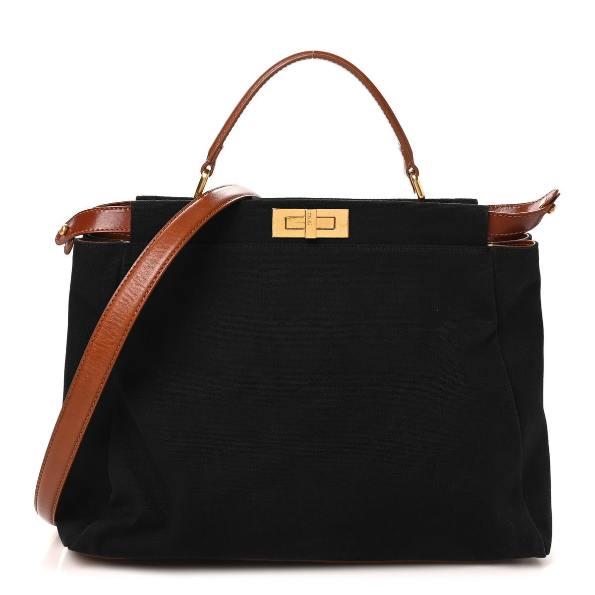 Canvas Large Peekaboo Iconic Satchel Black Cuoio