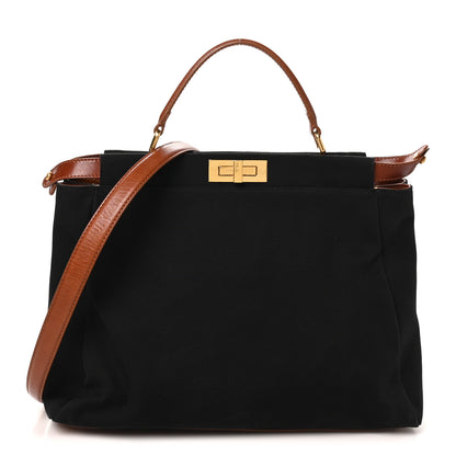 Fendi Canvas Large Peekaboo Iconic Satchel Black Cuoio 1 of 9