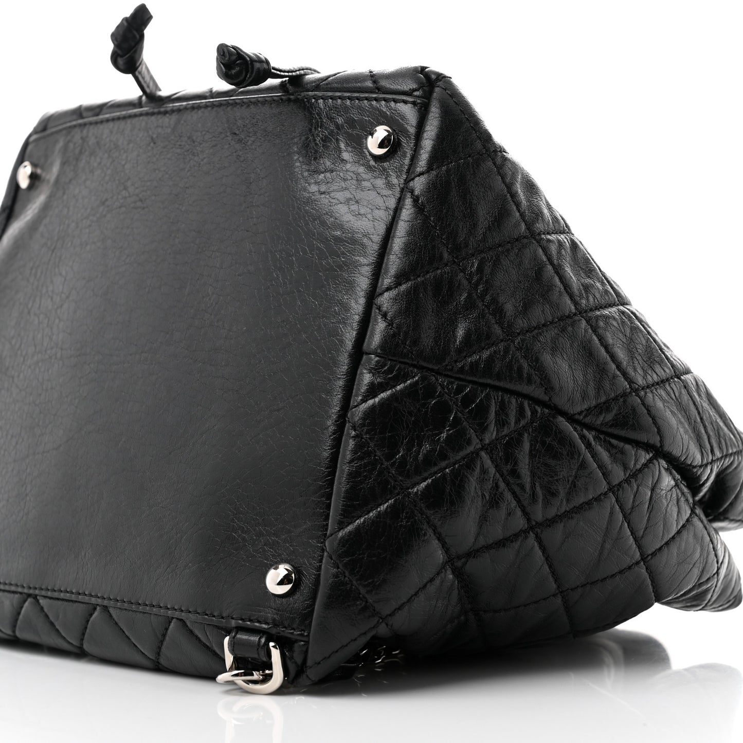 Glazed Calfskin Quilted Beijing Backpack Black