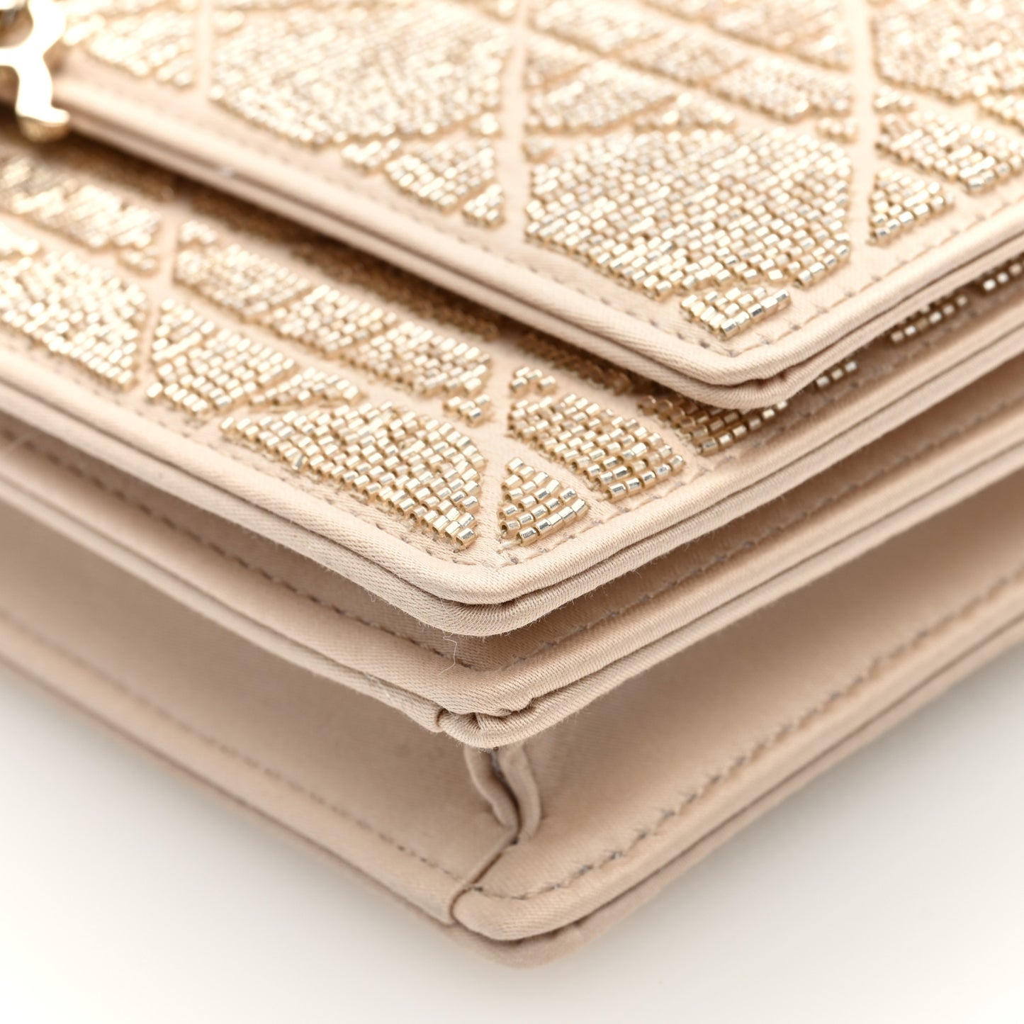 Calfskin Technical Fabric Beaded Embroidered Cannage Mini My Dior Top Handle Clutch Caramel Beige