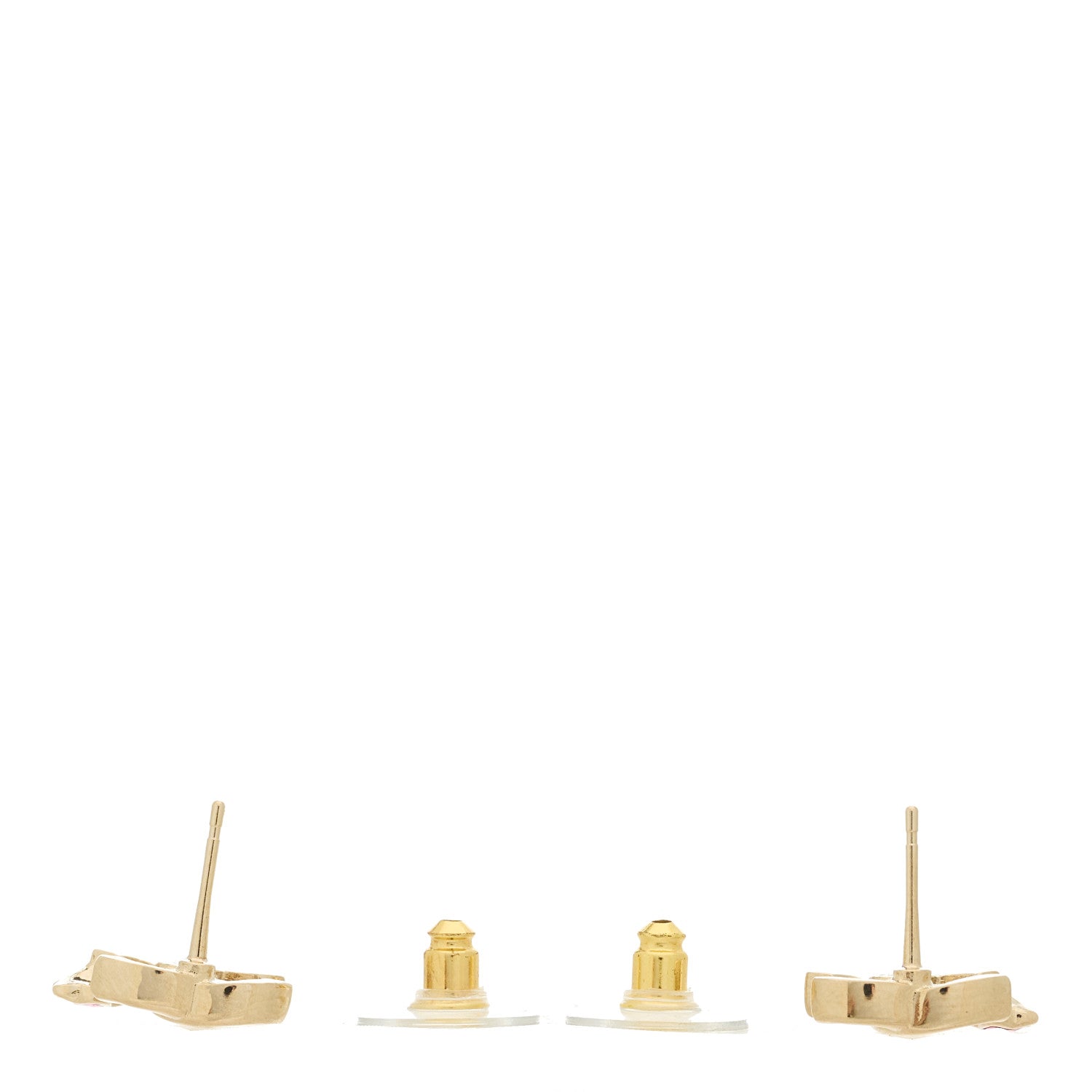 Chanel Metal Crystal CC Star Stud Earrings Gold Pink 3 of 4