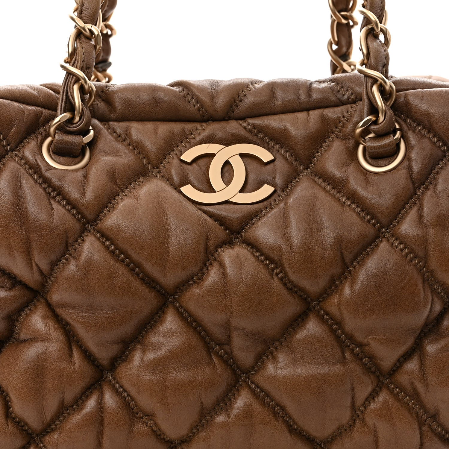 Chanel Lambskin Bubble Quilt Bowler Dark Beige 8 of 10