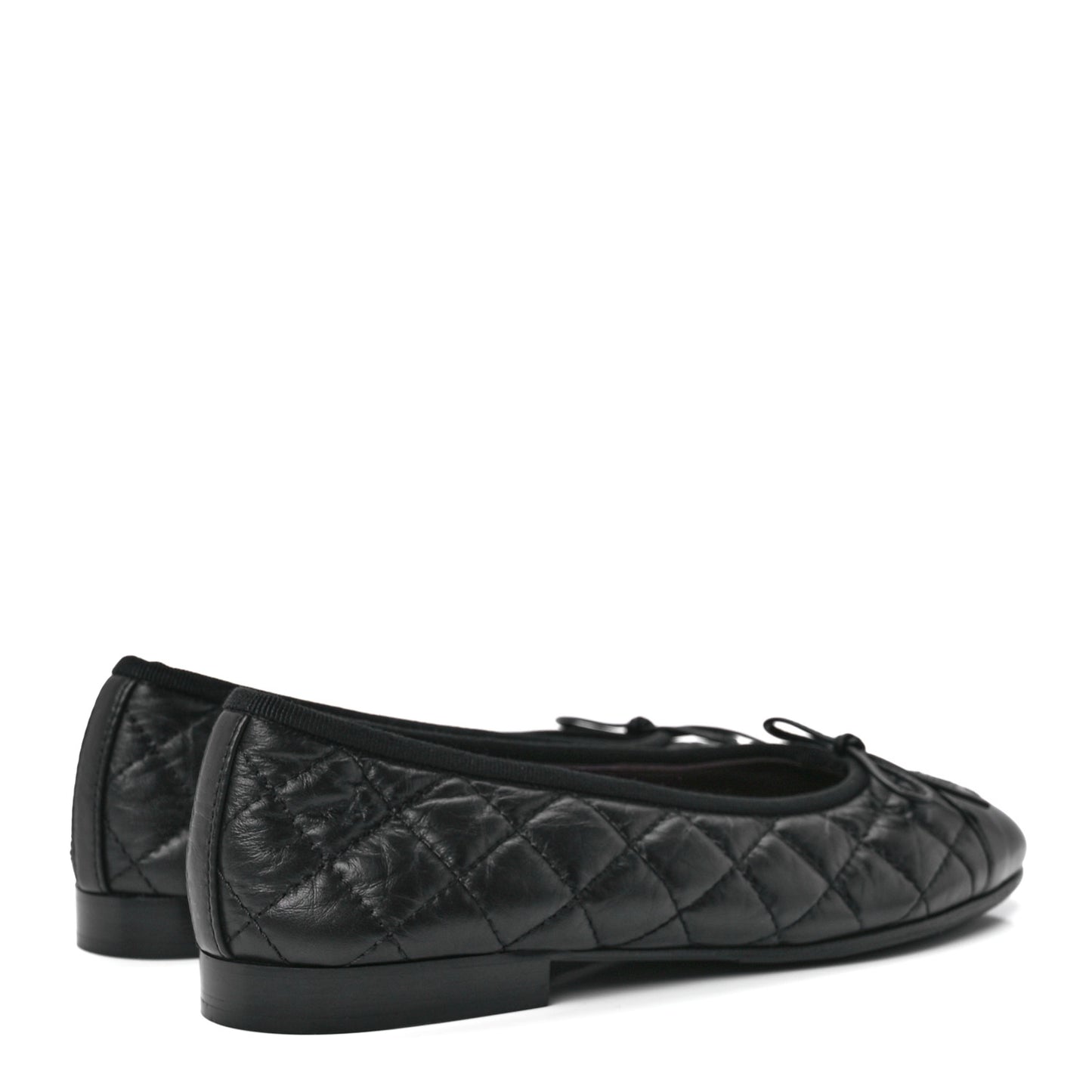 Aged Calfskin Quilted CC Cap Toe Ballerina Flats 36 Black