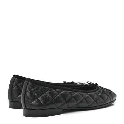 Chanel Aged Calfskin Quilted CC Cap Toe Ballerina Flats 36 Black 4 of 8