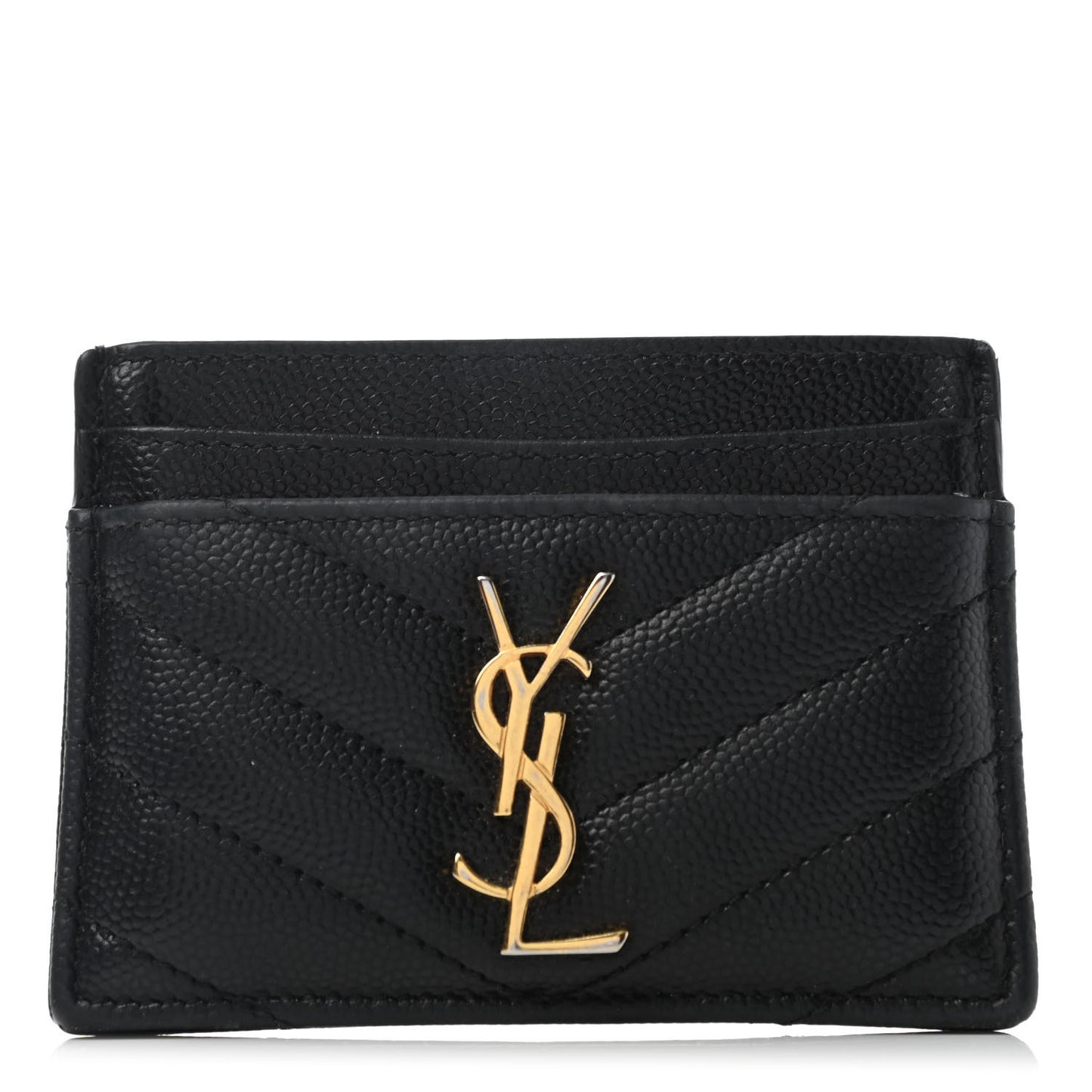 Grain De Poudre Matelasse Chevron Monogram Credit Card Case Black