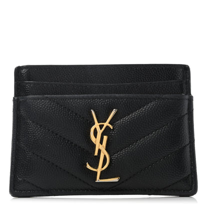 Saint Laurent Grain De Poudre Matelasse Chevron Monogram Credit Card Case Black 1 of 5
