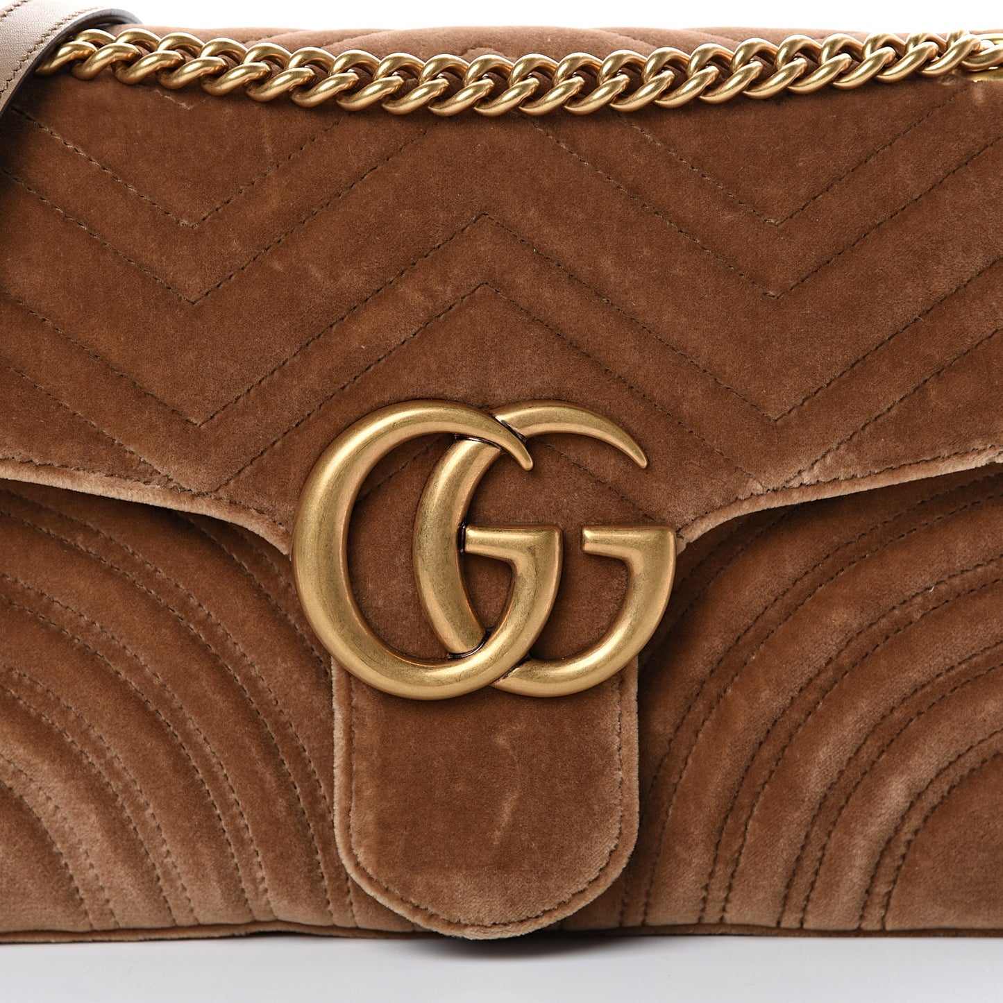 Velvet Matelasse Medium GG Marmont Shoulder Bag Taupe