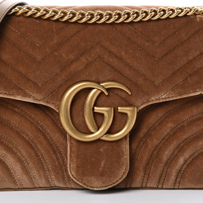 Gucci Velvet Matelasse Medium GG Marmont Shoulder Bag Taupe 7 of 14