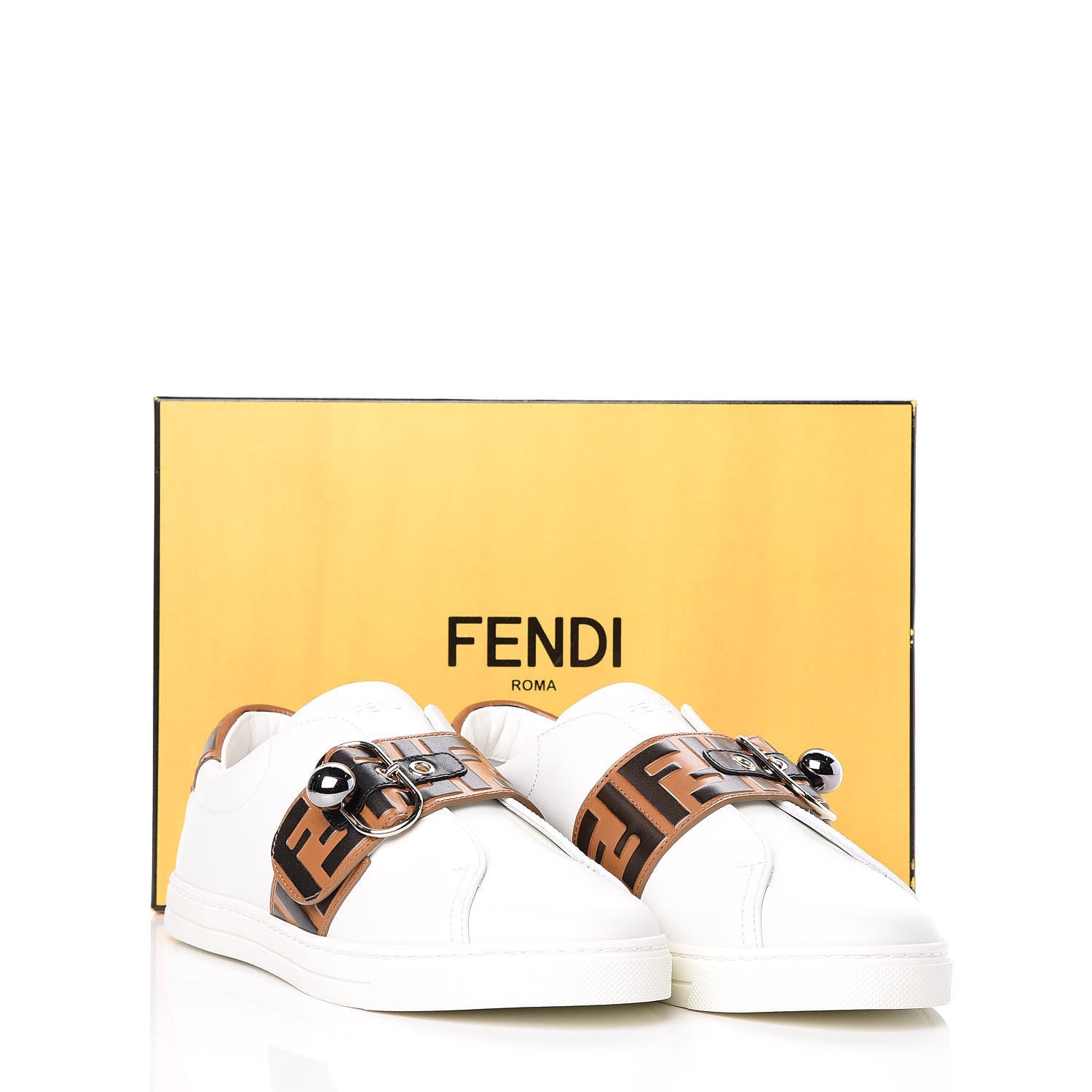 Fendi Vitello FF Embossed Pearland Slip On Sneakers 40 White Tobacco Moro 17 of 18